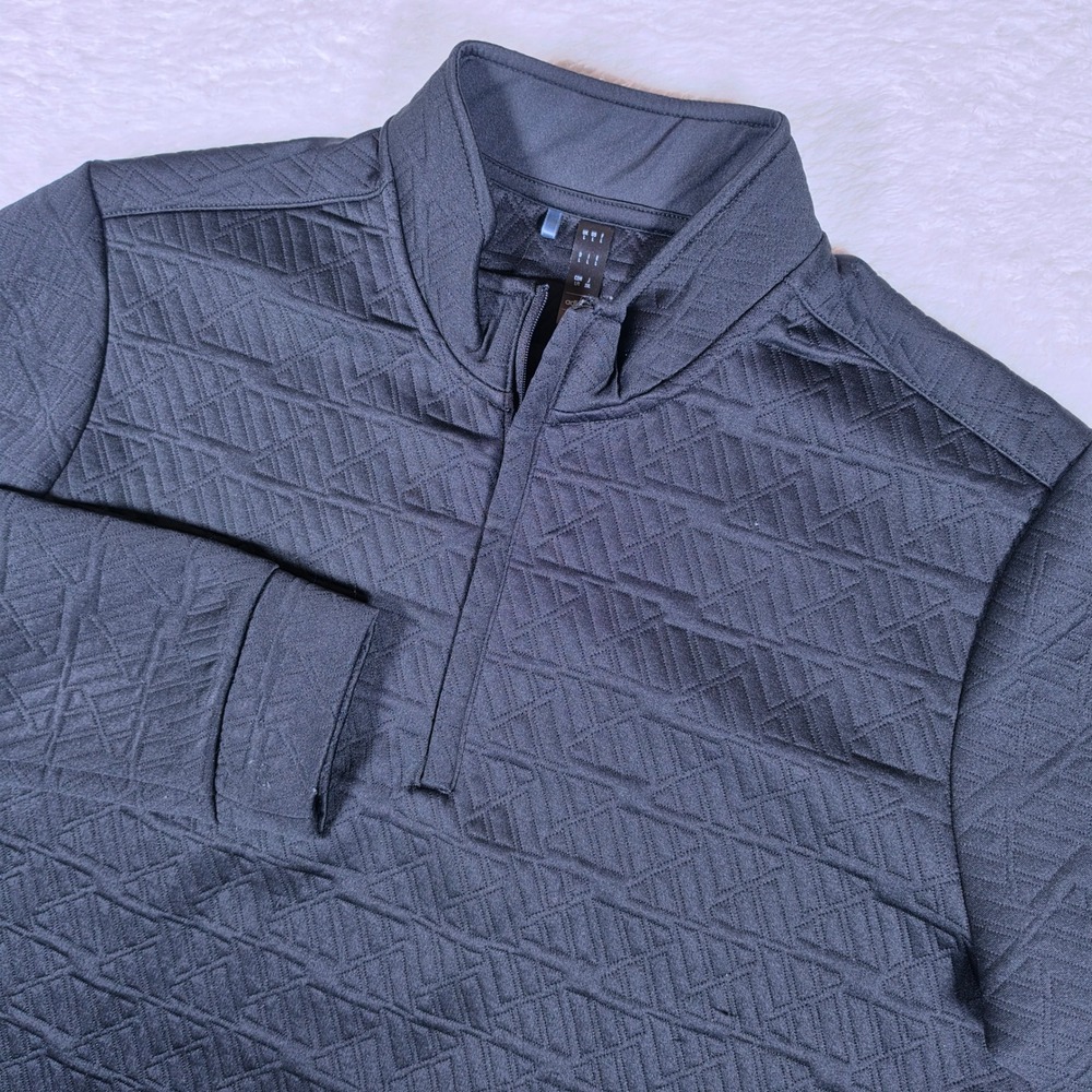NEW Adidas HZ0436 Mens L Black 1/4 Zip L/S Geometric Textured Stretch Pullover